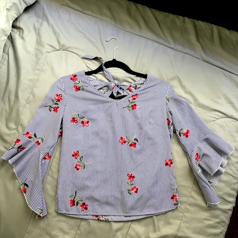 Long Sleeve Stripped Floral Blouse